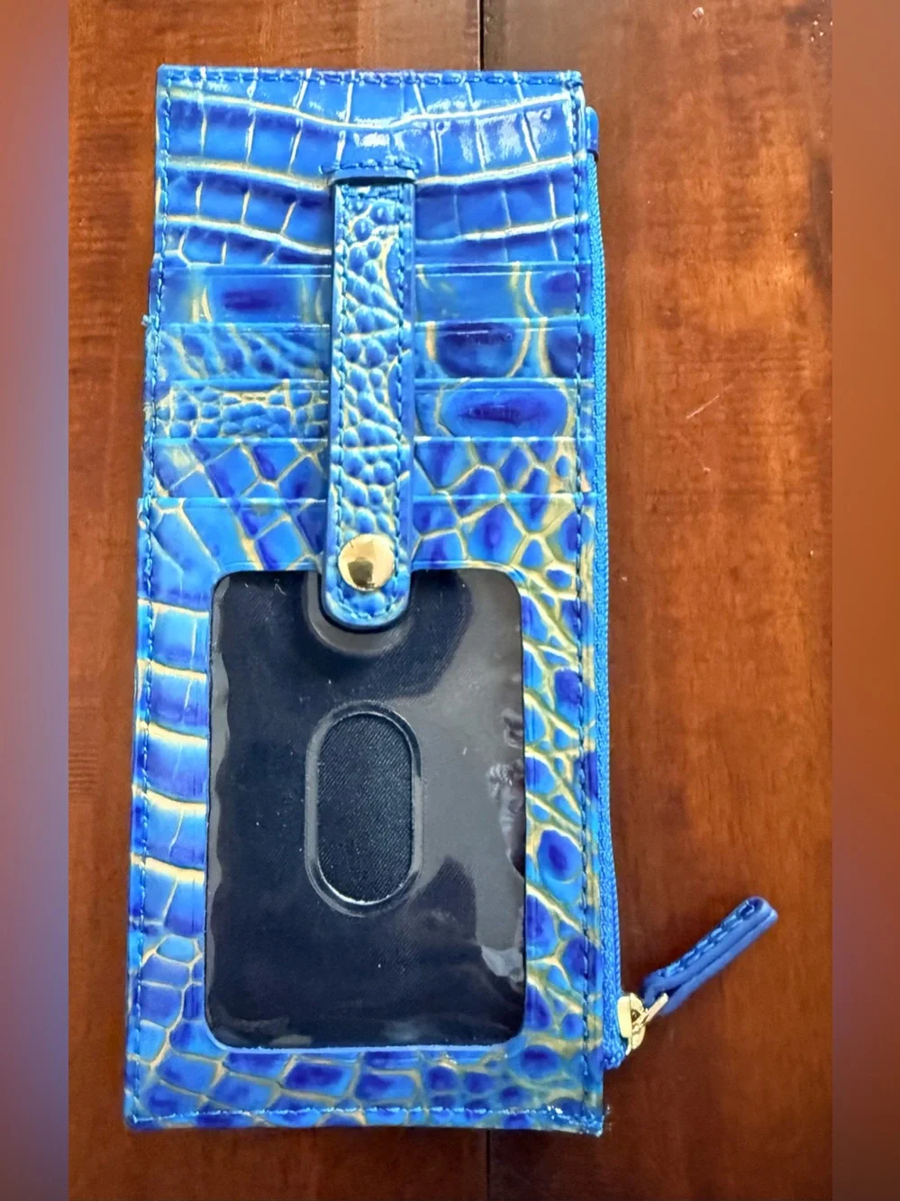 Brahmin Electric Blue Croc-Embossed Card Wallet